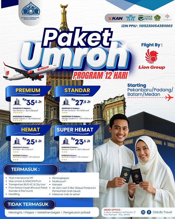UMRAH REGULER - PEKANBARU PADANG BATAM MEDAN